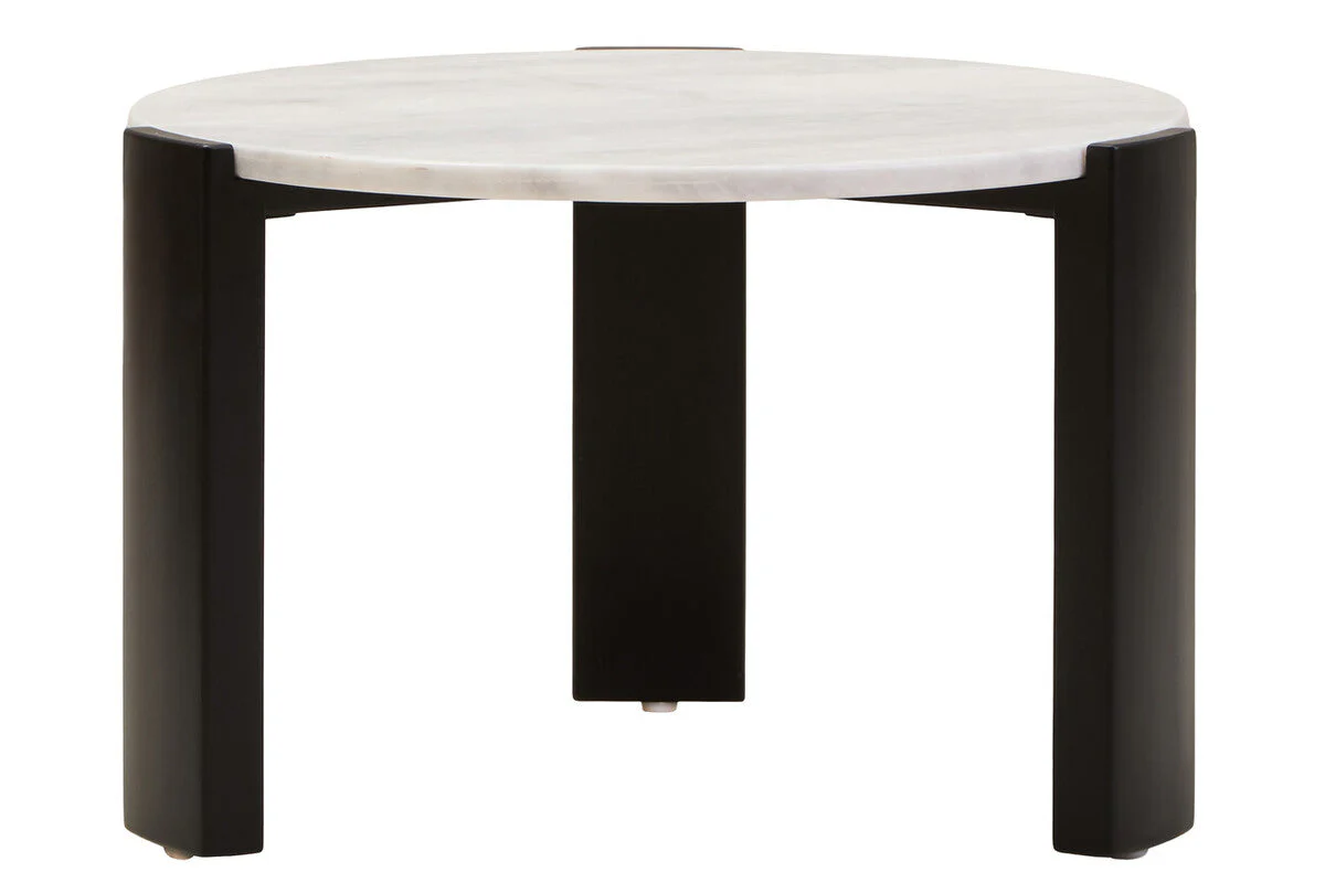 White Round Marble Top Small Coffee Table with Black Acacia Legs, Palermo - Image 2