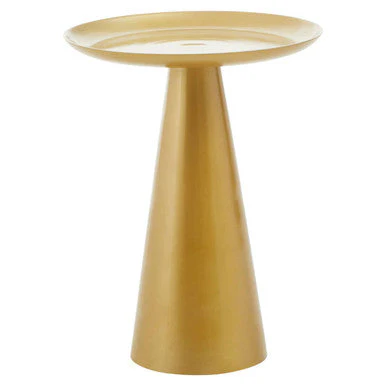 Gold Finish Aluminium Round Side Table with Pedestal Base and Raised Edge Top, Pali