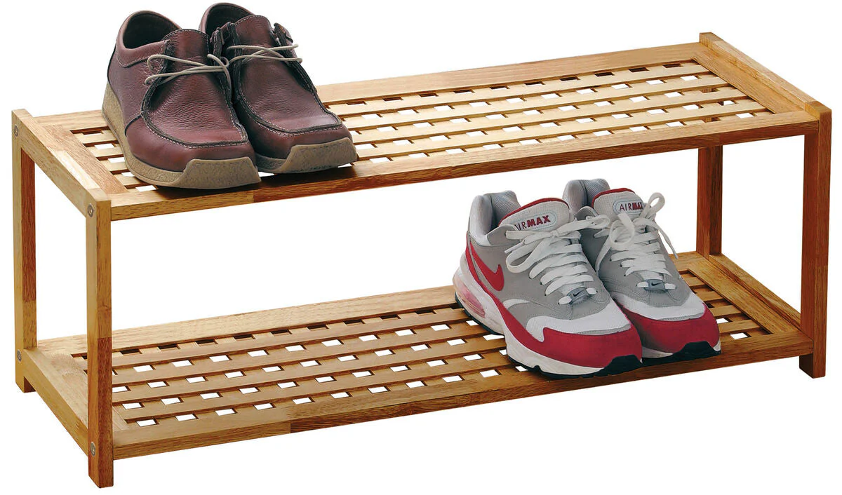 Arla 2 Tier Walnut Wood Shoe Rack - Image 4