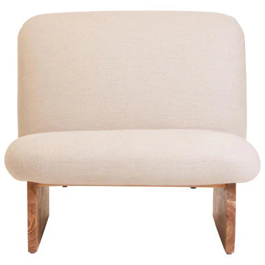 Parova Cream Linen Textured Armless Chair With Wood Base - Image 2