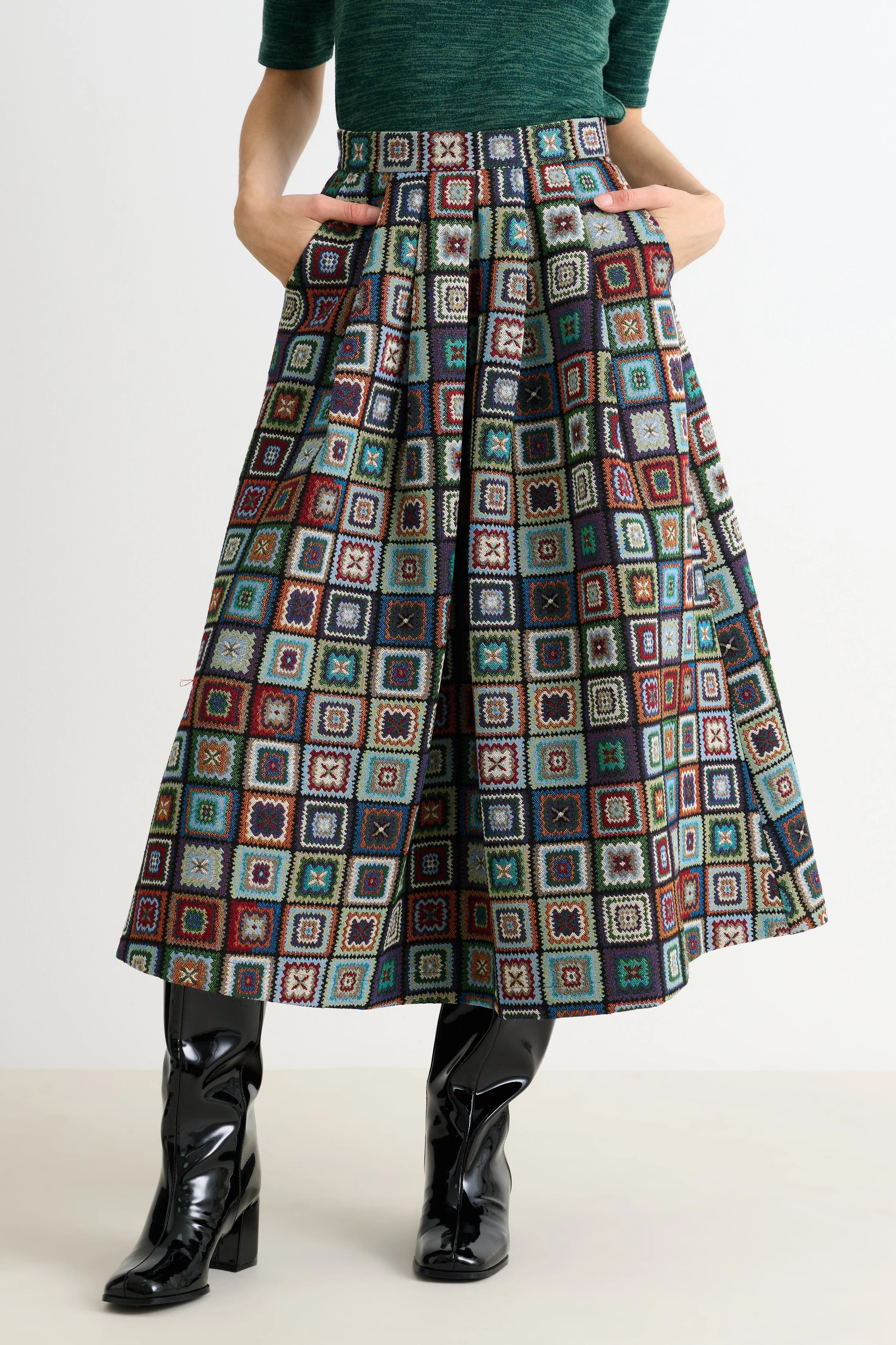 Pasadena 70'S Patch Jacquard Midi Skirt - Image 2