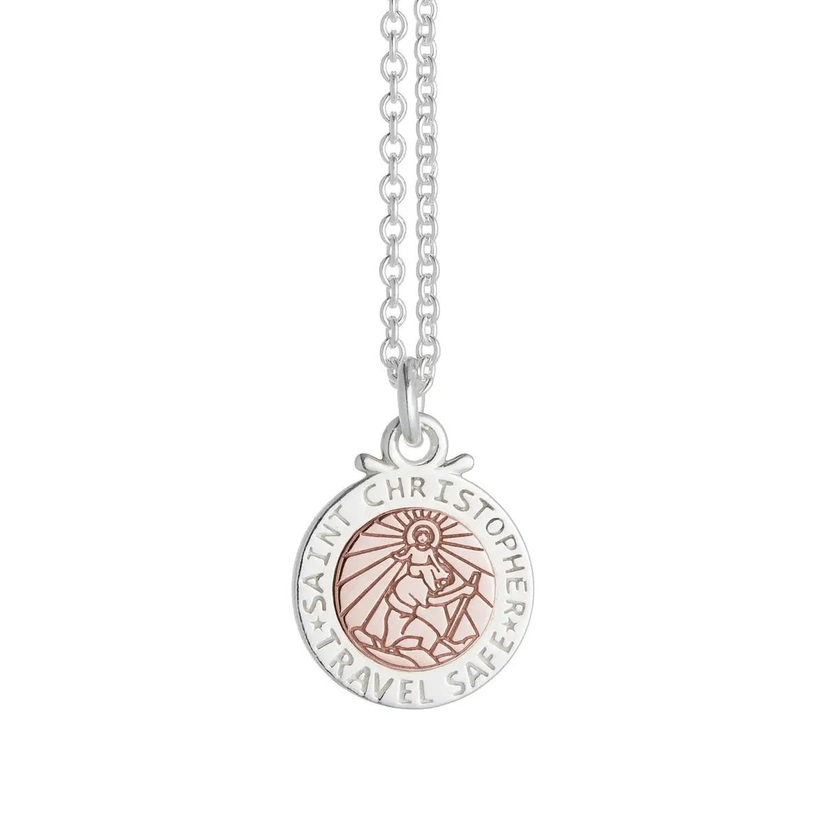 Personalised St Christopher Necklace - Silver & Rose Gold - Image 2