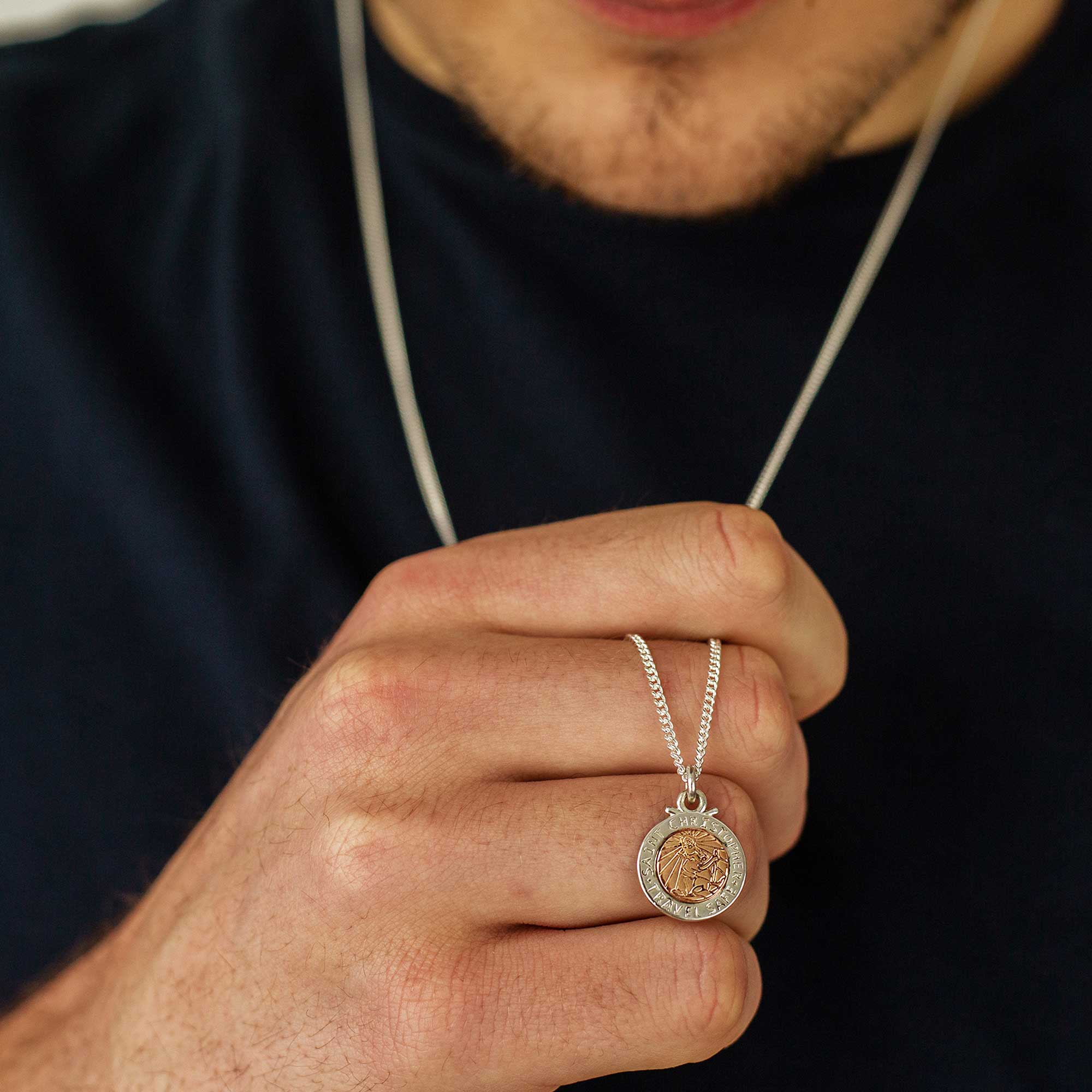 Personalised St Christopher Necklace - Silver & Rose Gold - Image 3