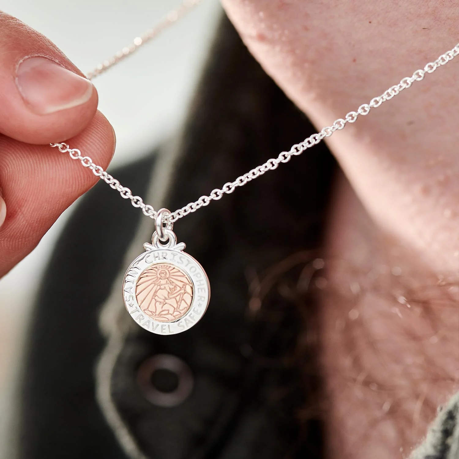 Personalised St Christopher Necklace - Silver & Rose Gold - Image 5