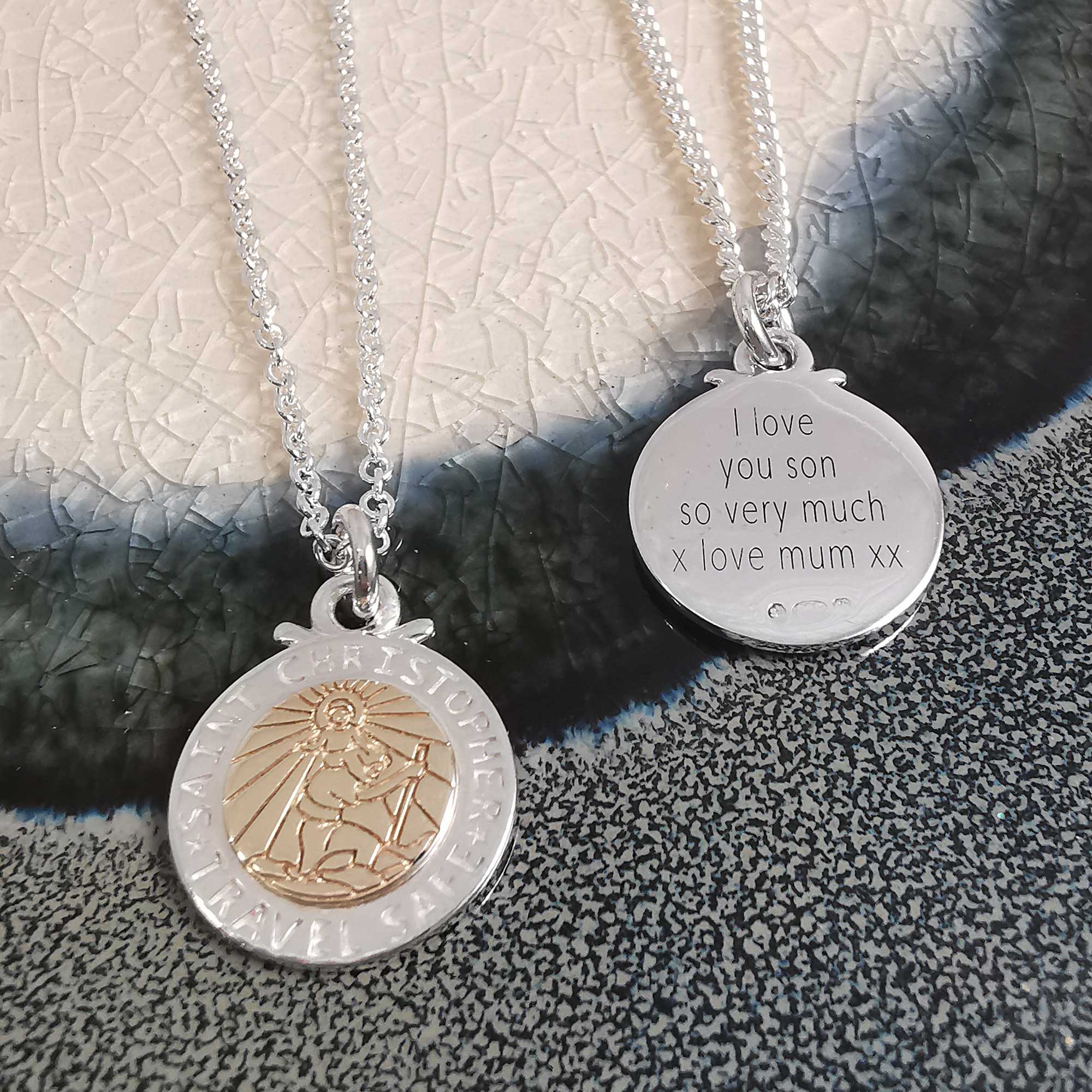 Personalised St Christopher Necklace - Silver & Rose Gold - Image 6