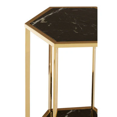 Hexagonal End Table with Black Marble Top and Bottom and Gold Finish Stainless Steel Frame, Piermount - Image 6