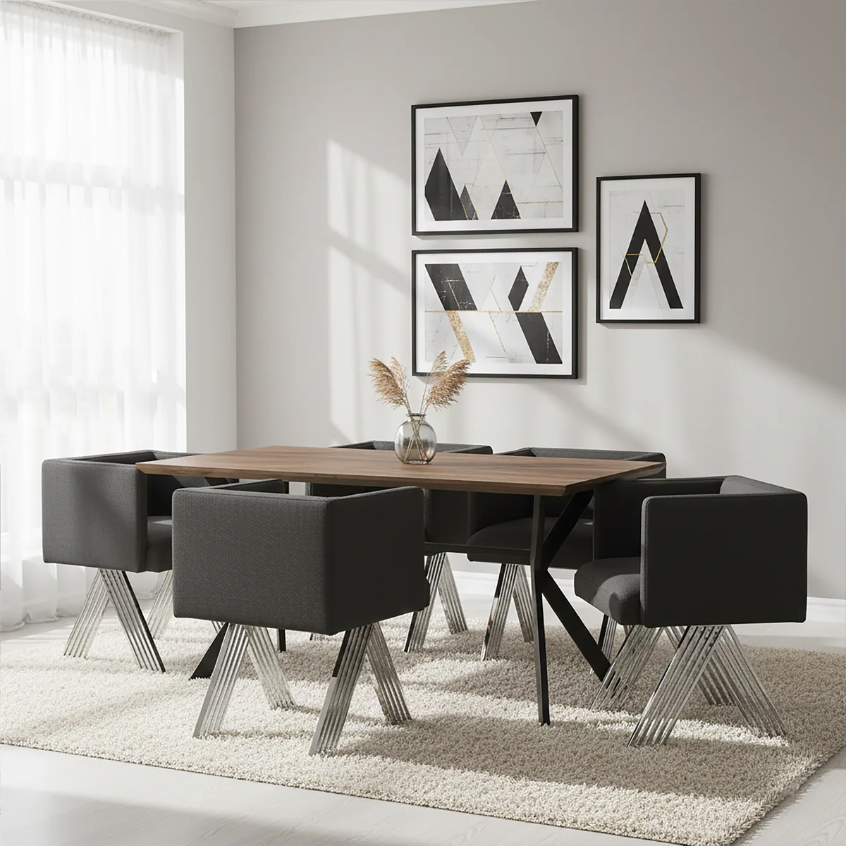Piermount Black Dining Chair with Silver Legs - Image 3