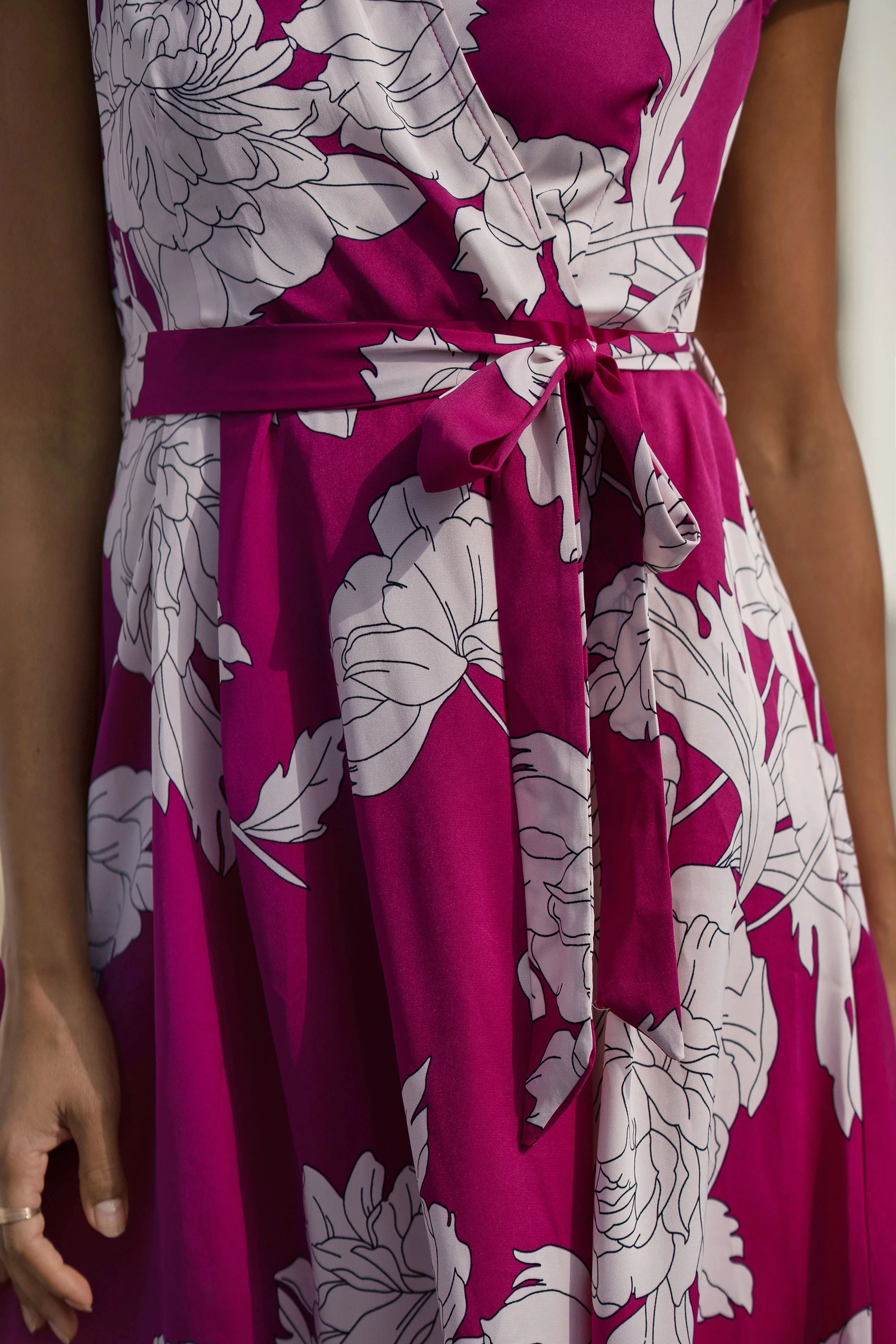 Pink Blossom Print Wrap Dress With Dipped Hem - Image 4