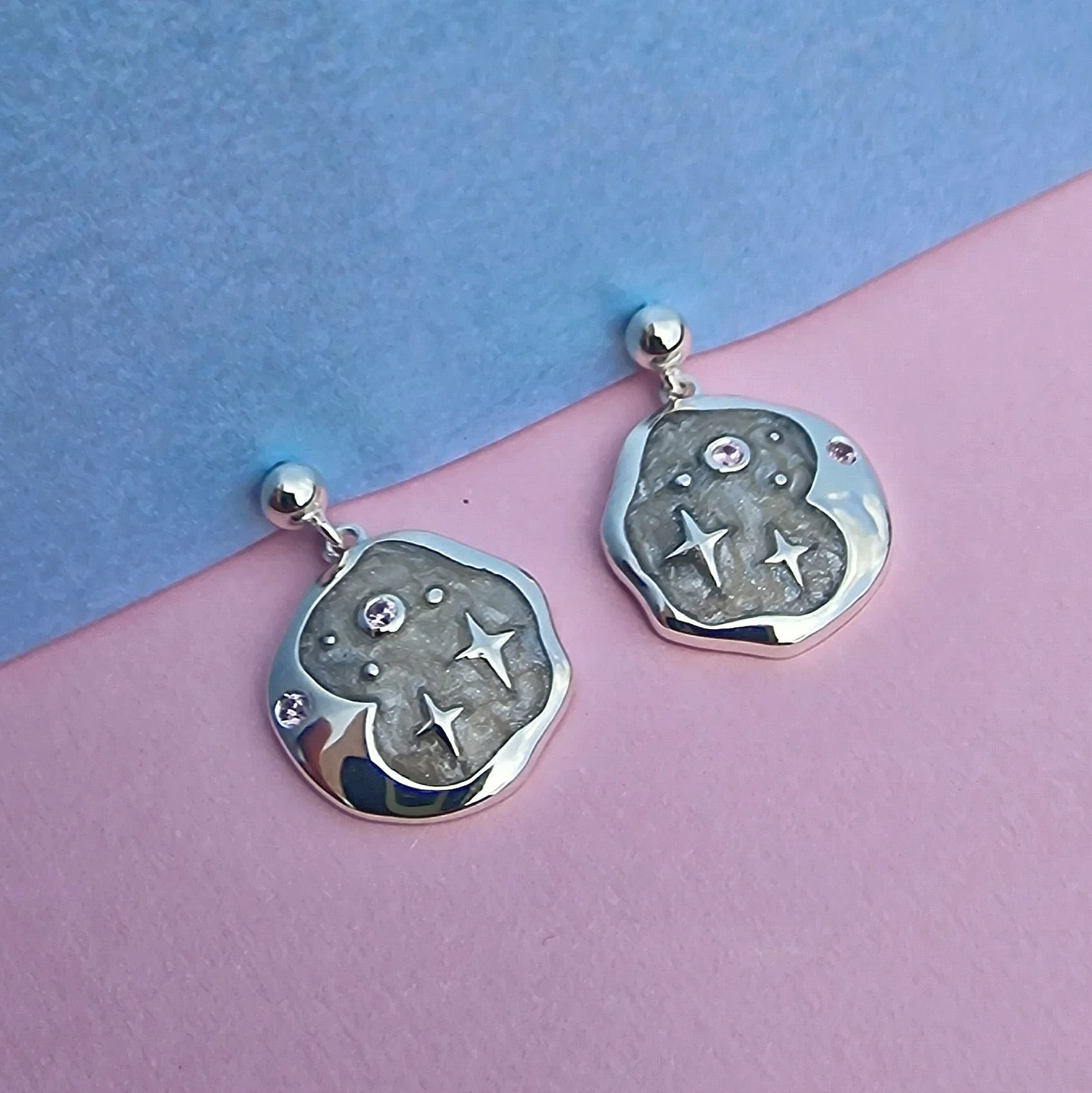 Pink Opal and Pearl Enamel Starry Night Studs Silver - Image 3