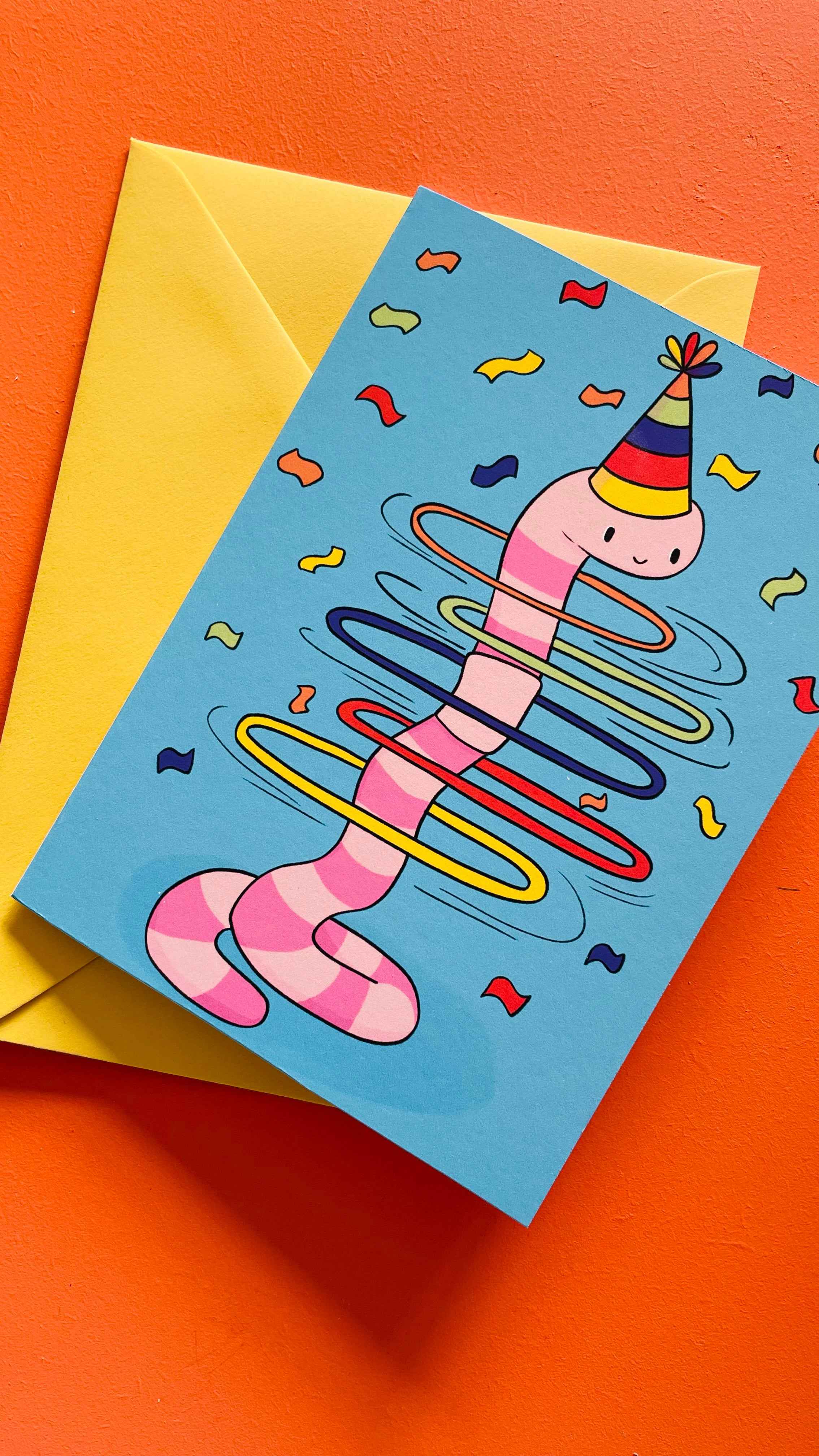 Pink Party Worm Birthday Greetings Card - Image 3