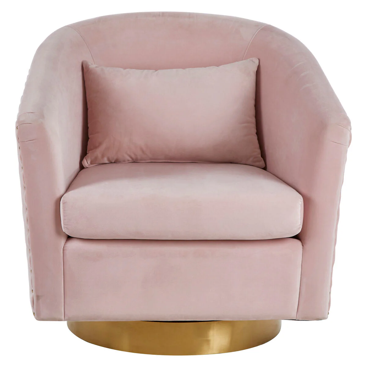 Plazoni Pink Velvet Swivel Chair with Gold Base - Image 2