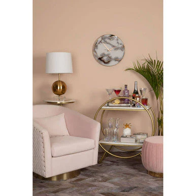 Plazoni Pink Velvet Swivel Chair with Gold Base - Image 5