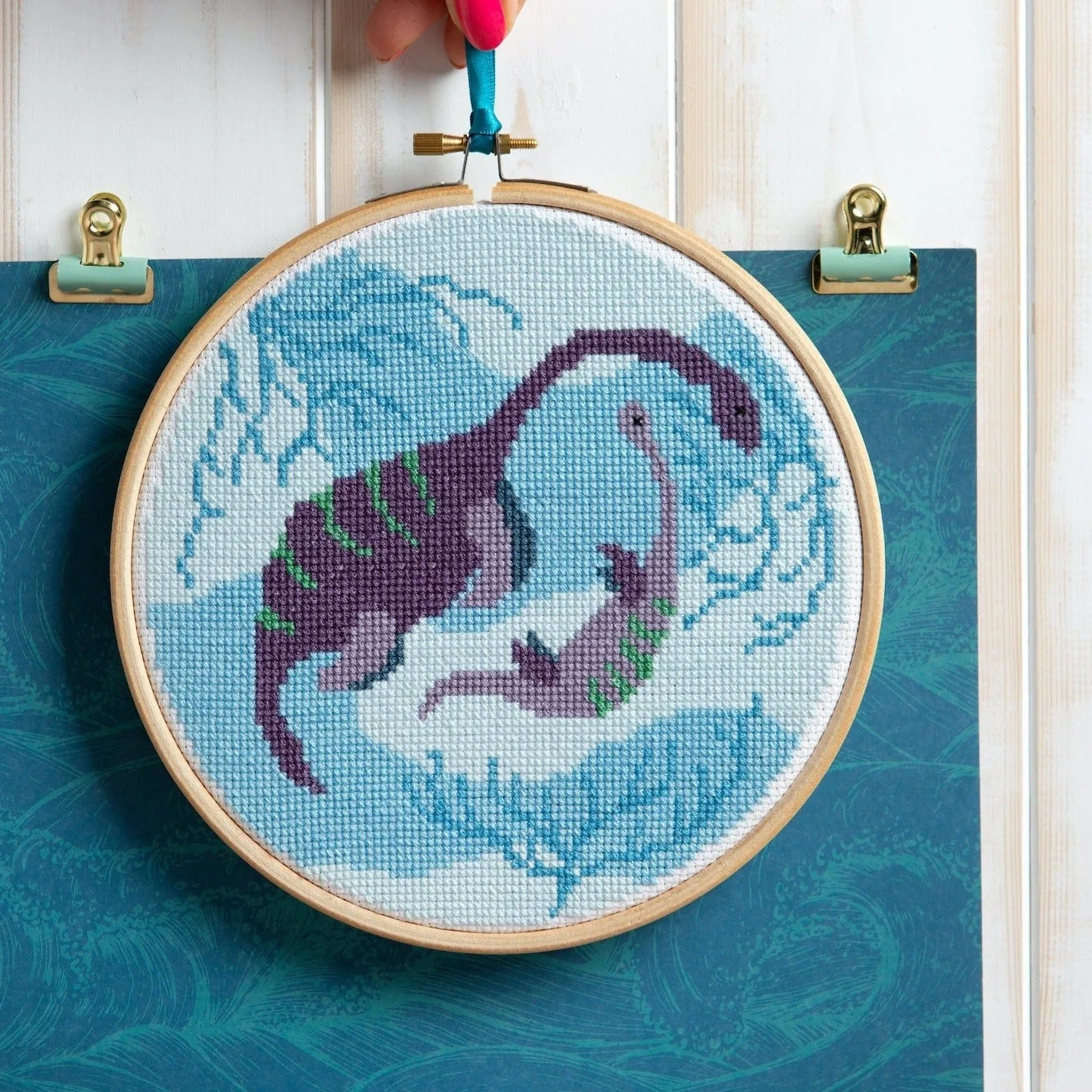 'Plesiosaurus' Dinosaur Cross Stitch Kit for Beginners - Image 3