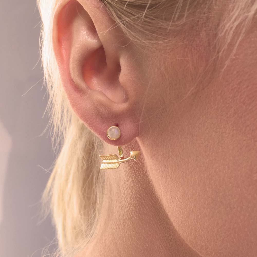 Pueblo Curved Arrow and Moonstone Ear Jacket, Gold Vermeil - Image 3