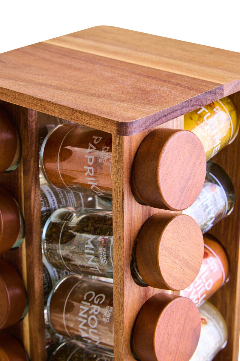 Puro Acacia Wood Revolving Spice Rack with 16 Jars - Image 10