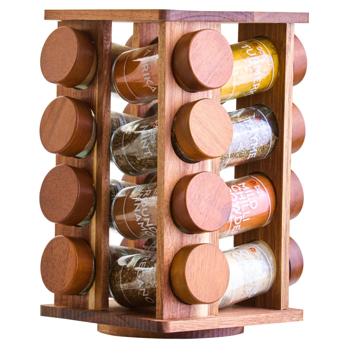 Puro Acacia Wood Revolving Spice Rack with 16 Jars - Image 2