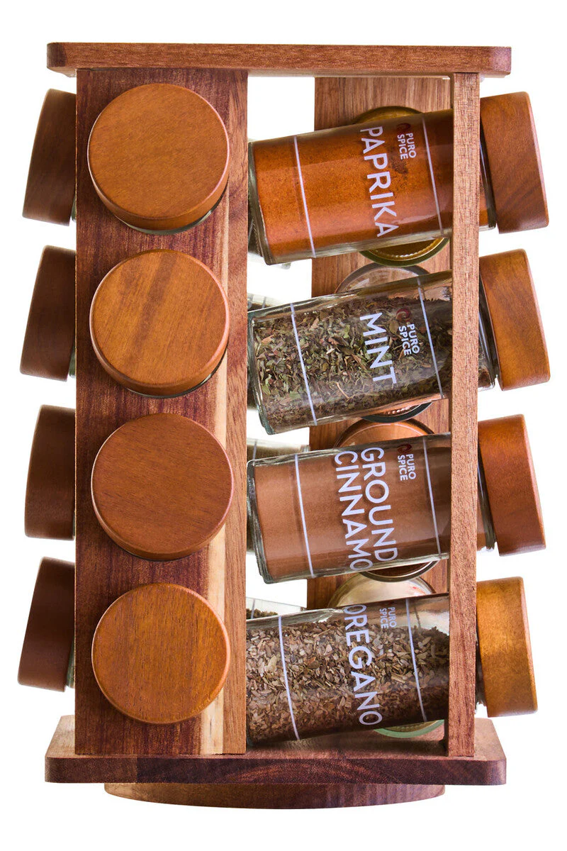 Puro Acacia Wood Revolving Spice Rack with 16 Jars - Image 3