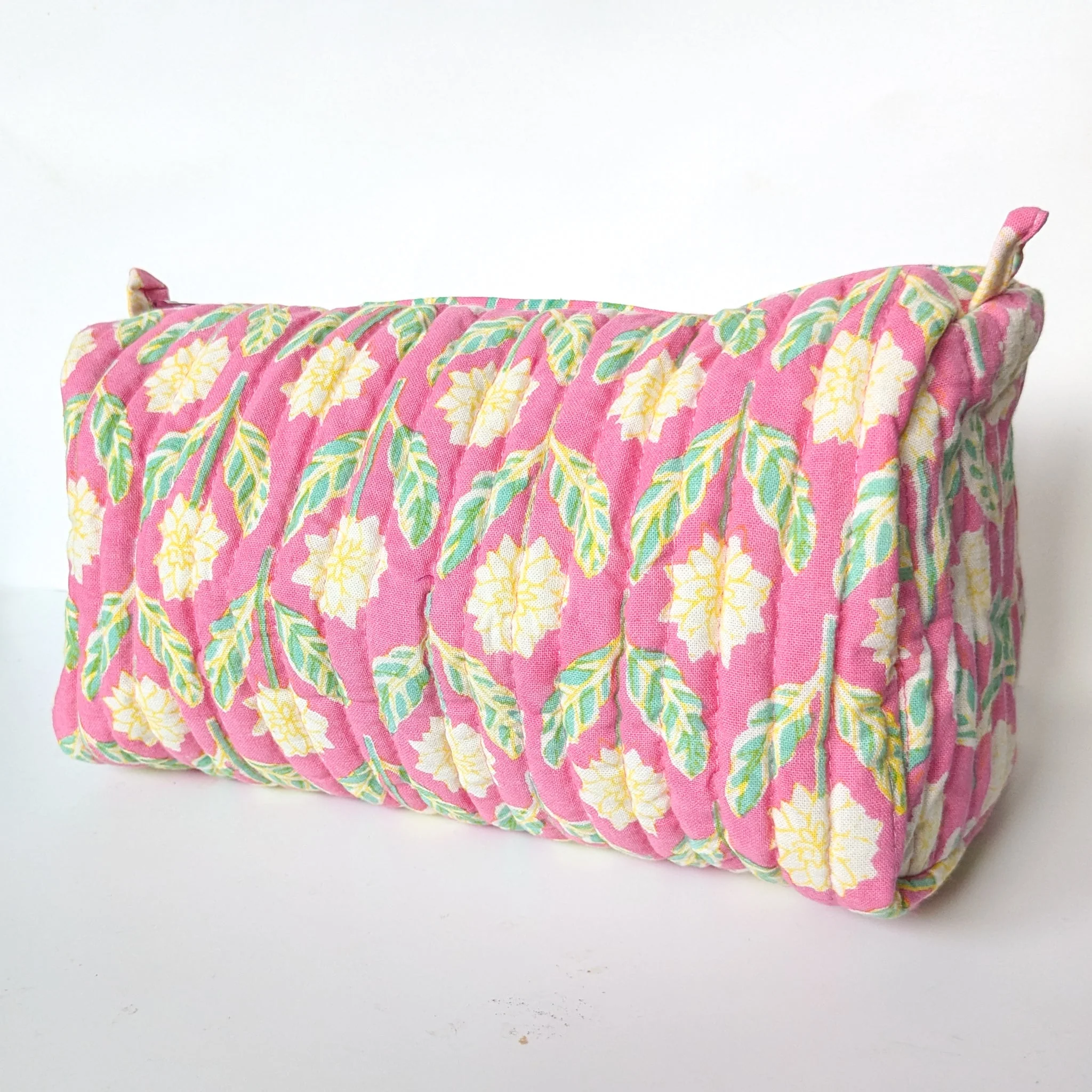 Quilted block print make up bag, large cosmetic pouch - Image 4