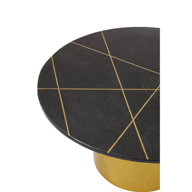 White Marble Round Top Coffee Table with Sculptural Geometric Gold Base, Rabia - Image 5