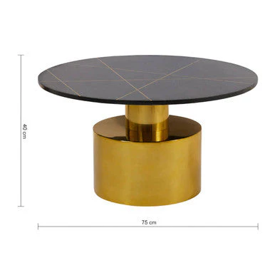 White Marble Round Top Coffee Table with Sculptural Geometric Gold Base, Rabia - Image 8