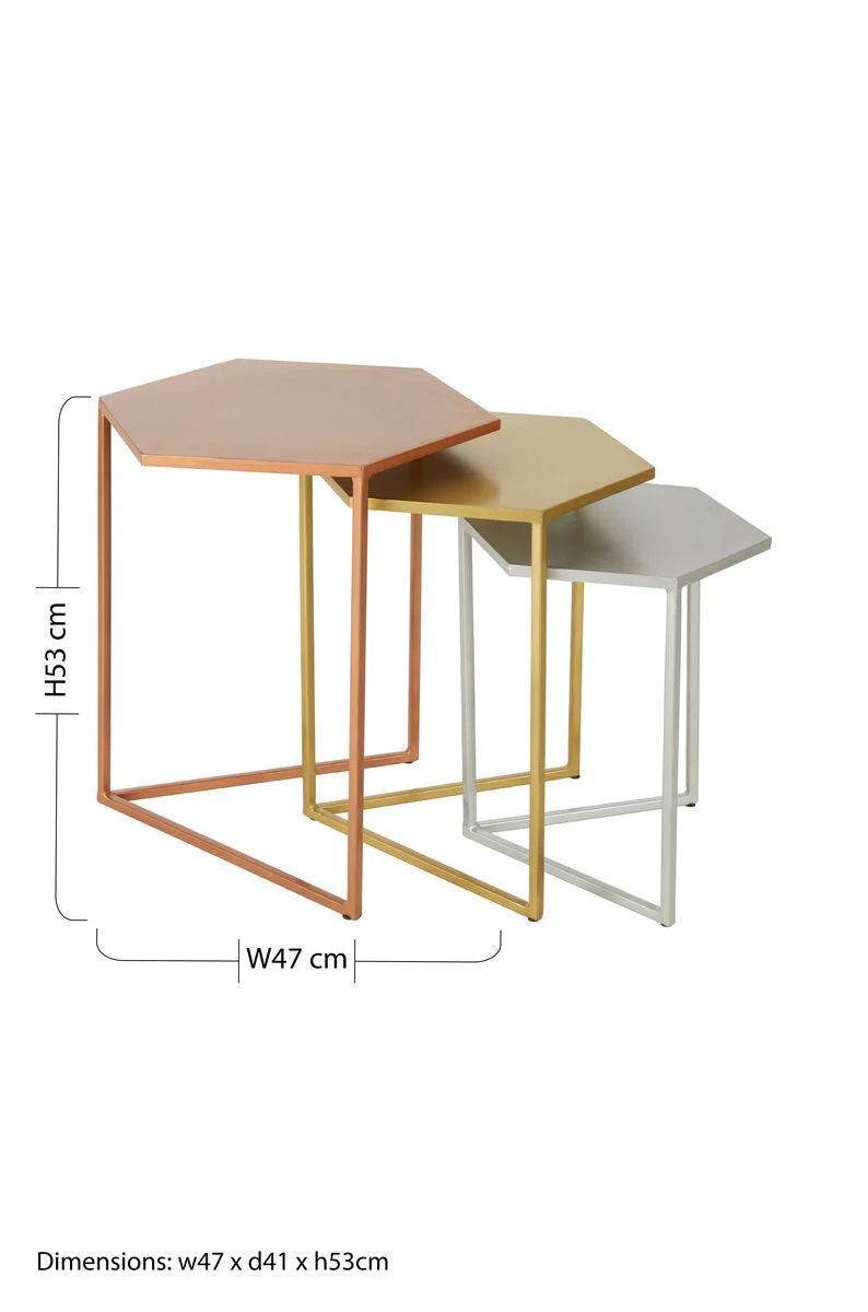 Nest of 3 Assorted Hexagonal Nesting Table with Metallic Tops, Rabia - Image 7