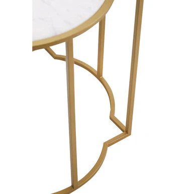 White Marble Quatrefoil Top Set of 2 Side Table with Brass Finish Frames, Rabia - Image 7