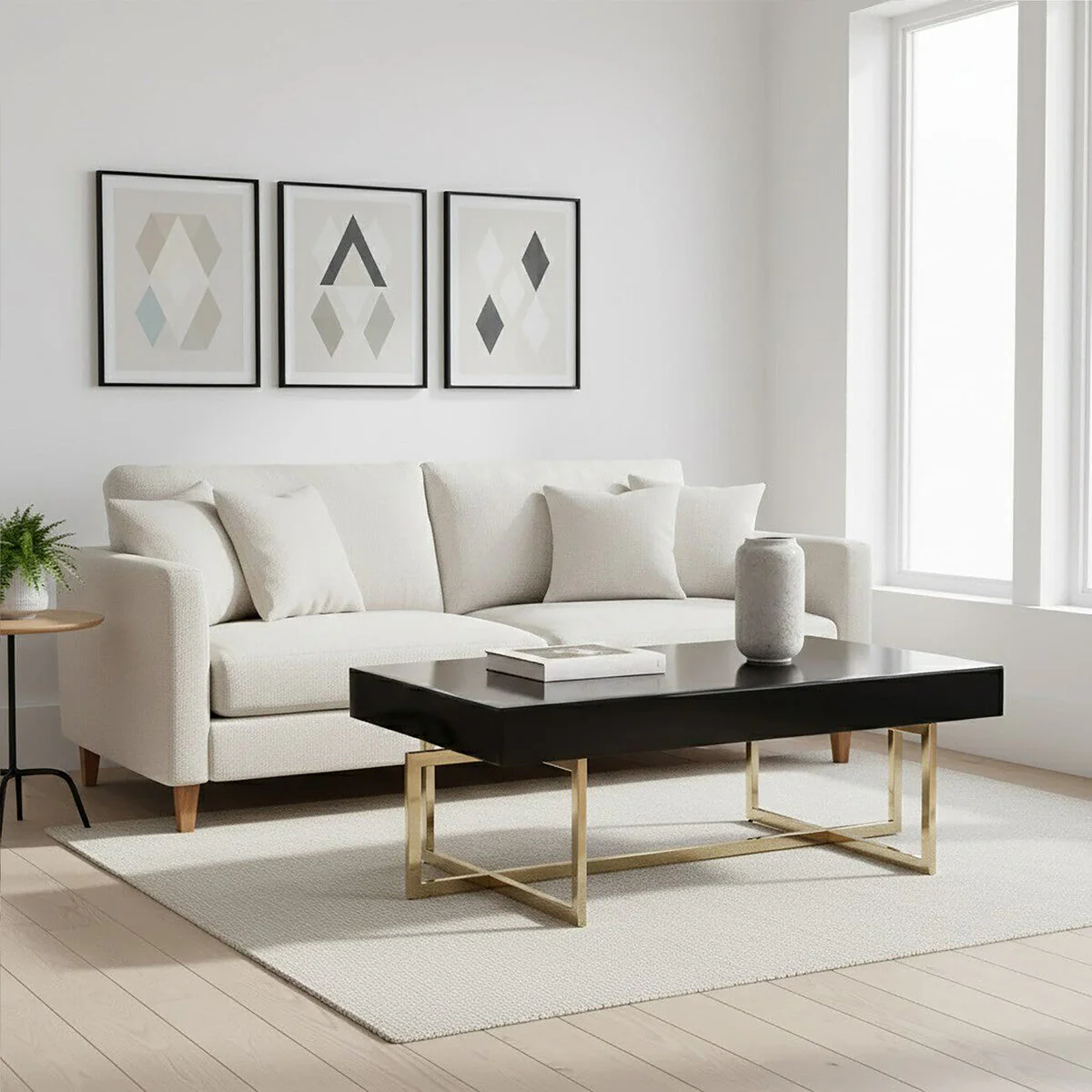 Black Mirrored Top Coffee Table with Gold Finish Stainless Steel Frame, Ragusa - Image 3
