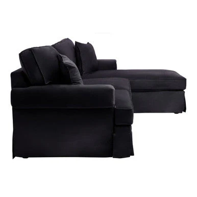 3 Seater Black Velvet Right Chaise Sofa, Ralph - Image 4