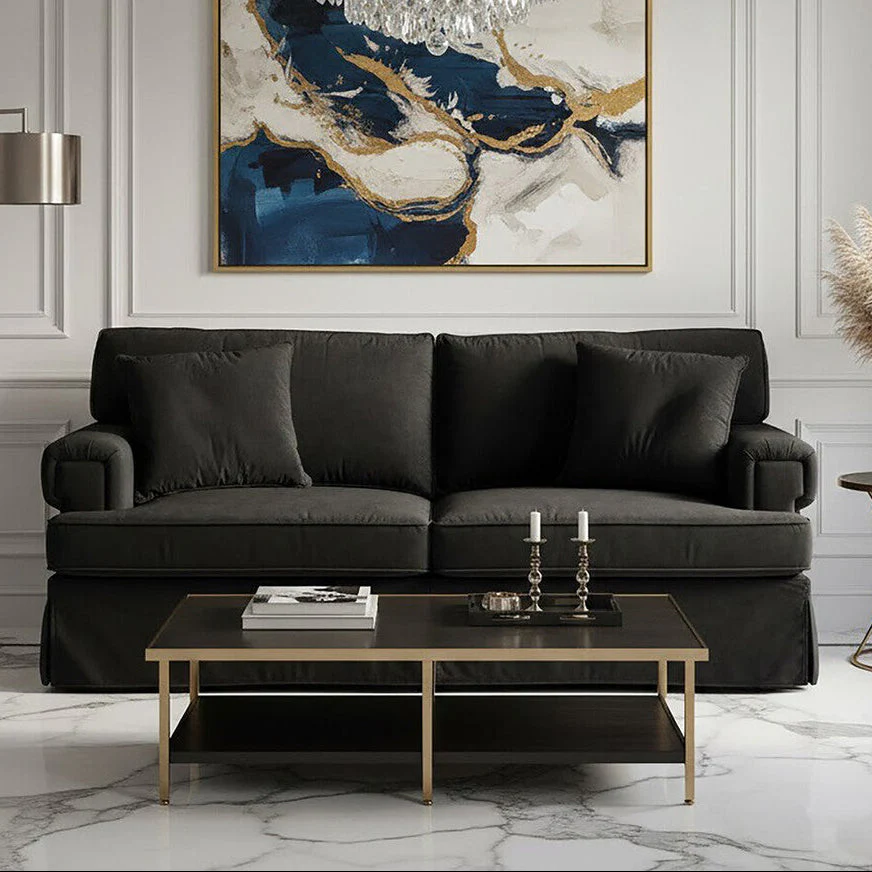 2 Seater Black Velvet Sofa, Ralph - Image 3