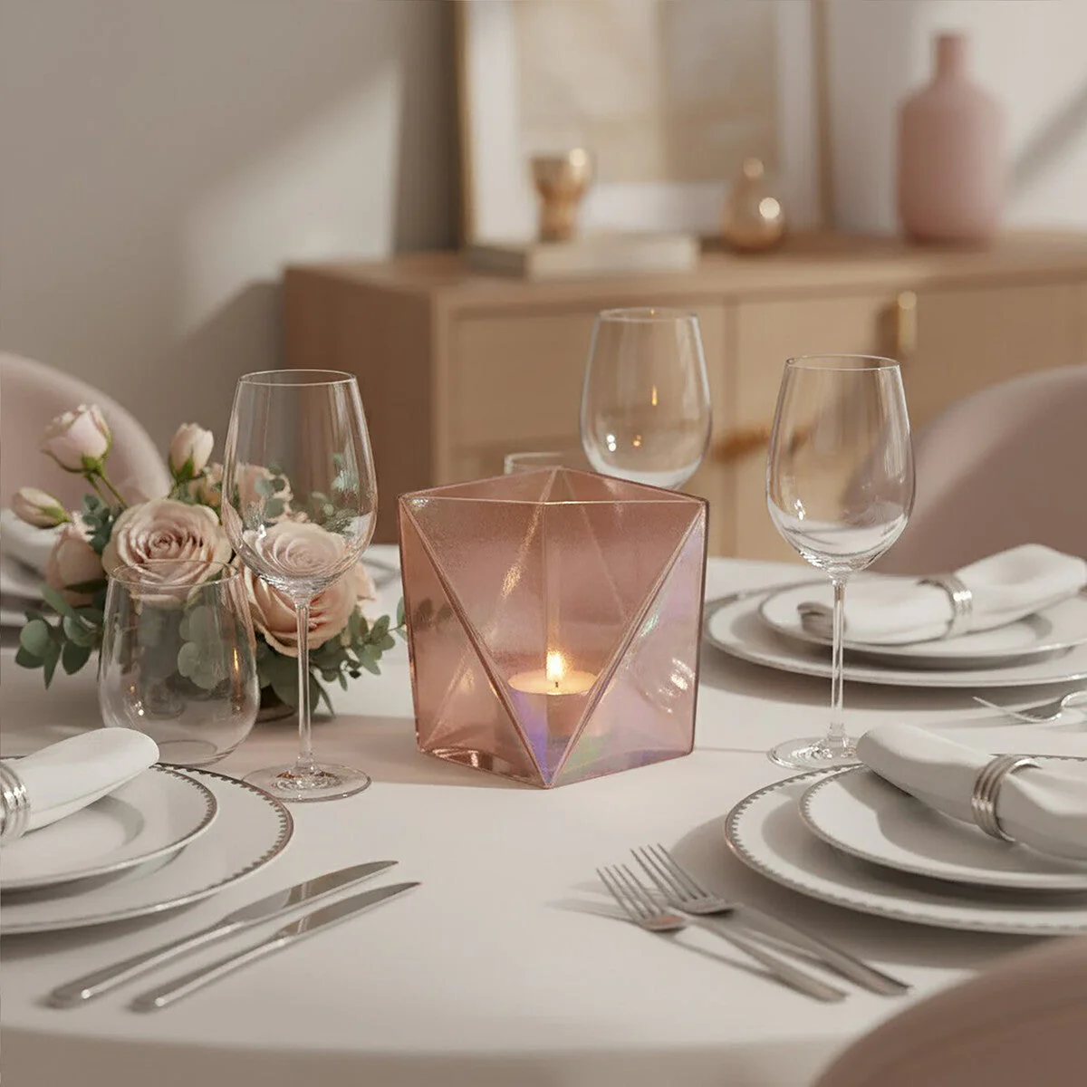 Rambia Large Pink Glass Candle Holder - Image 3