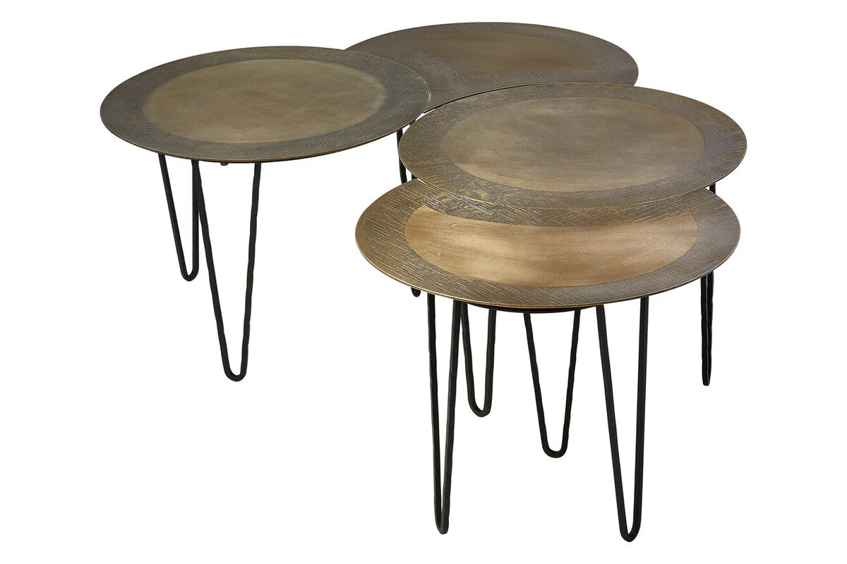 Set of 4 Black and Gold Top Coffee Tables with Iron Hairpin Legs, Rany - Image 2