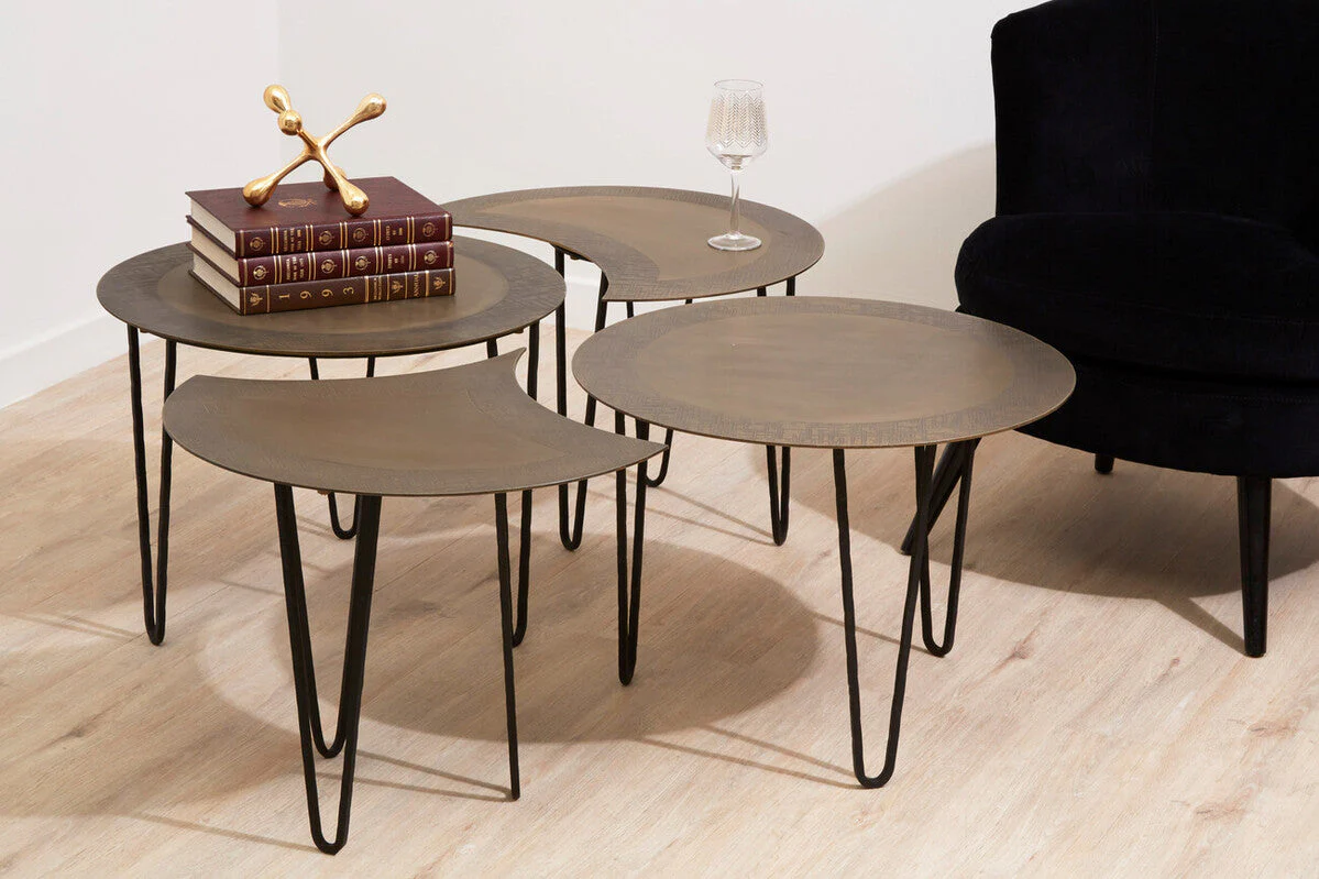 Set of 4 Black and Gold Top Coffee Tables with Iron Hairpin Legs, Rany - Image 3