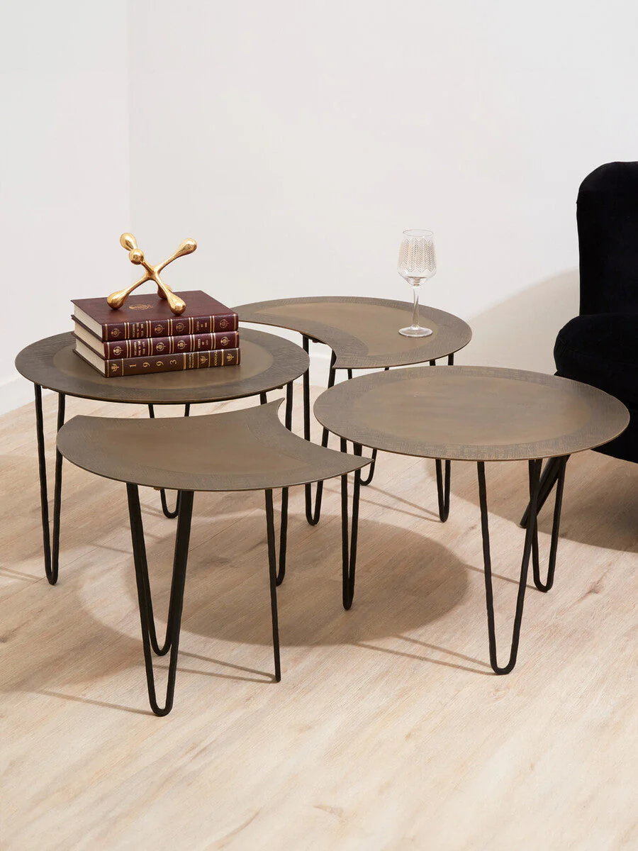 Set of 4 Black and Gold Top Coffee Tables with Iron Hairpin Legs, Rany - Image 8