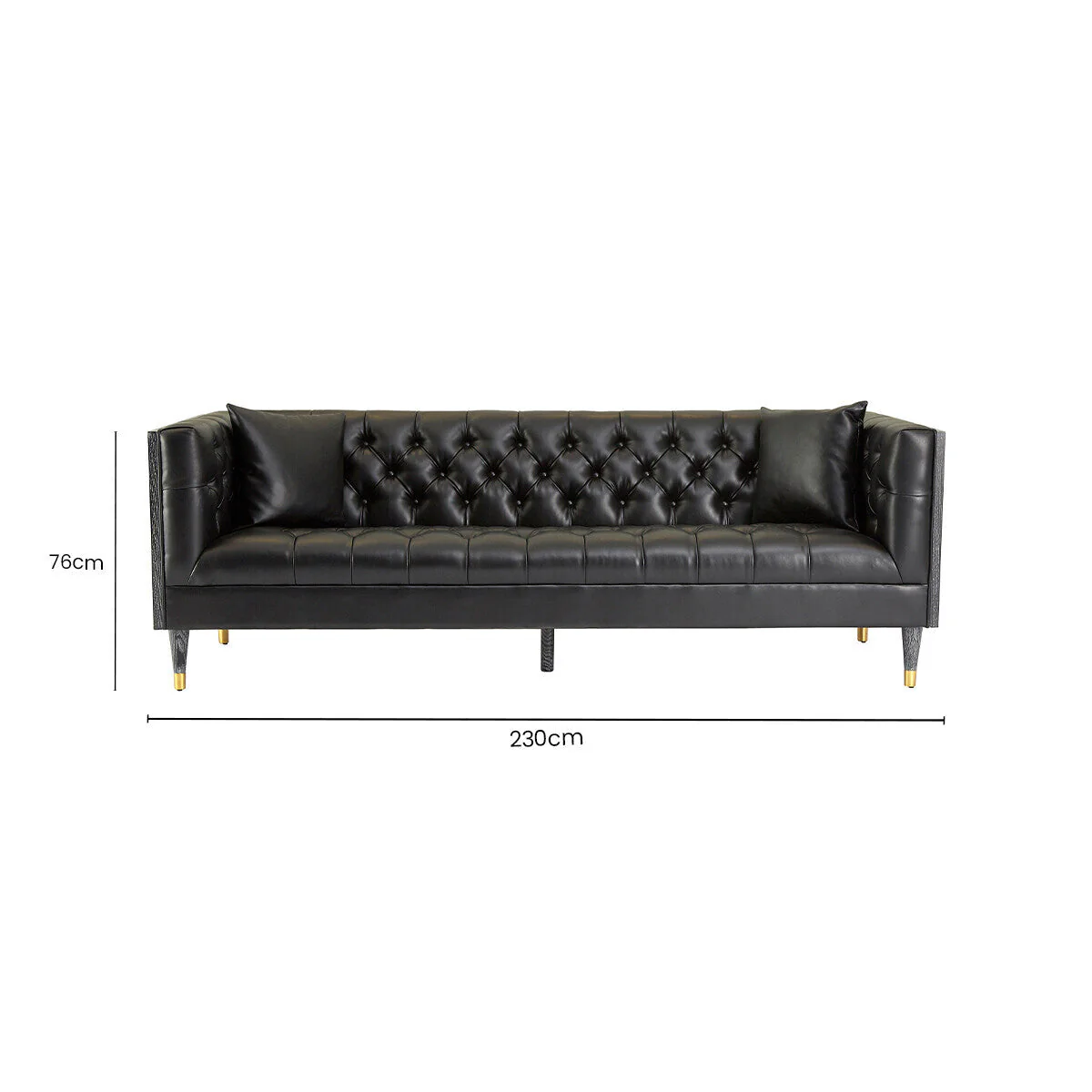3 Seater Black Faux Leather Sofa, Raven - Image 12
