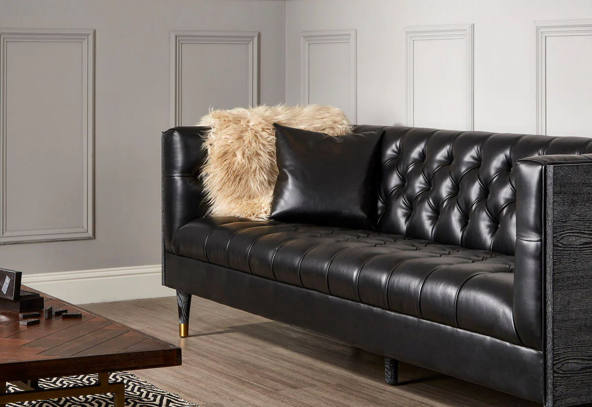 3 Seater Black Faux Leather Sofa, Raven - Image 6