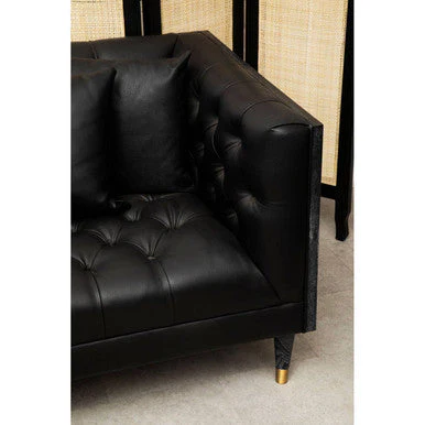 3 Seater Black Faux Leather Sofa, Raven - Image 7