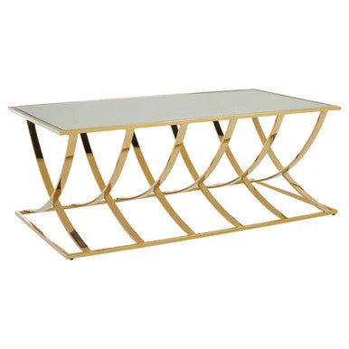 Mirrored Glass Top Coffee Table with Gold Finish Stainless Steel Frame, Reena - Image 4