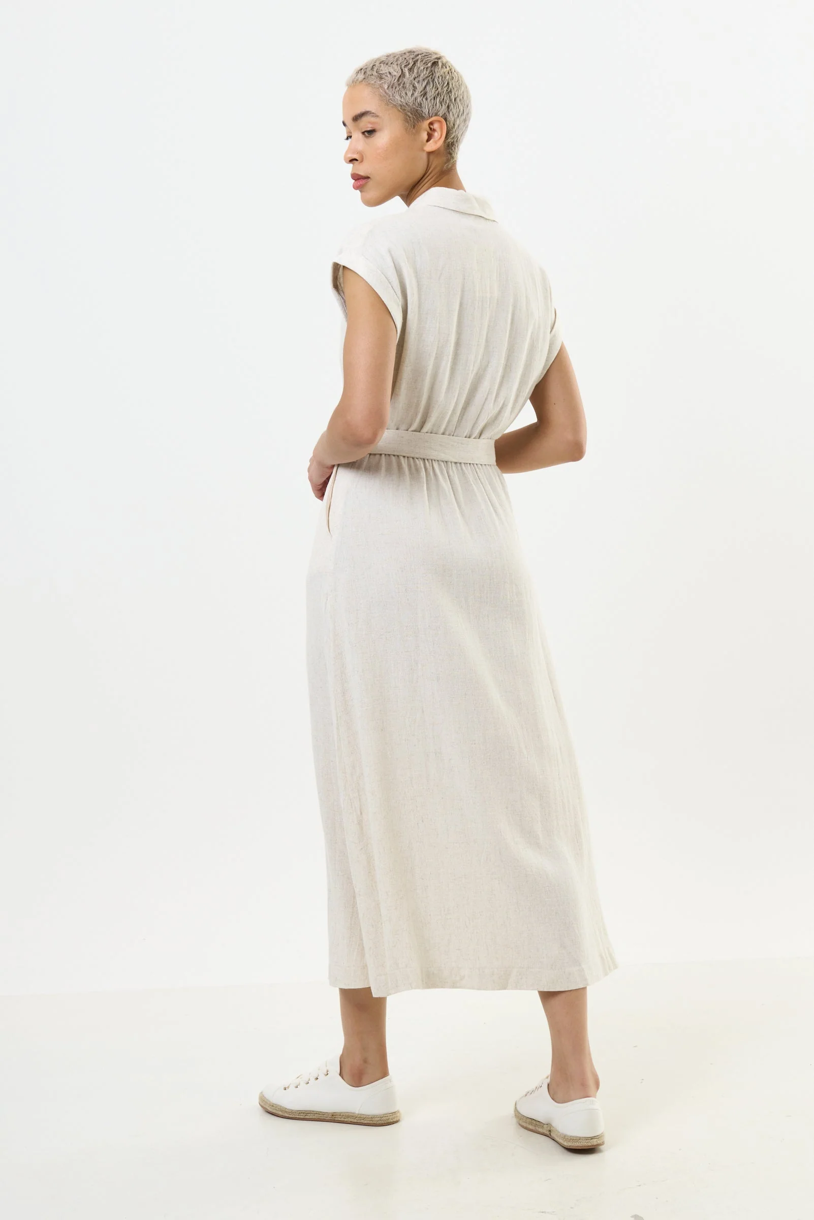 Reese Linen Mix Button Through Midi Shirt Dress - Natural - Image 2