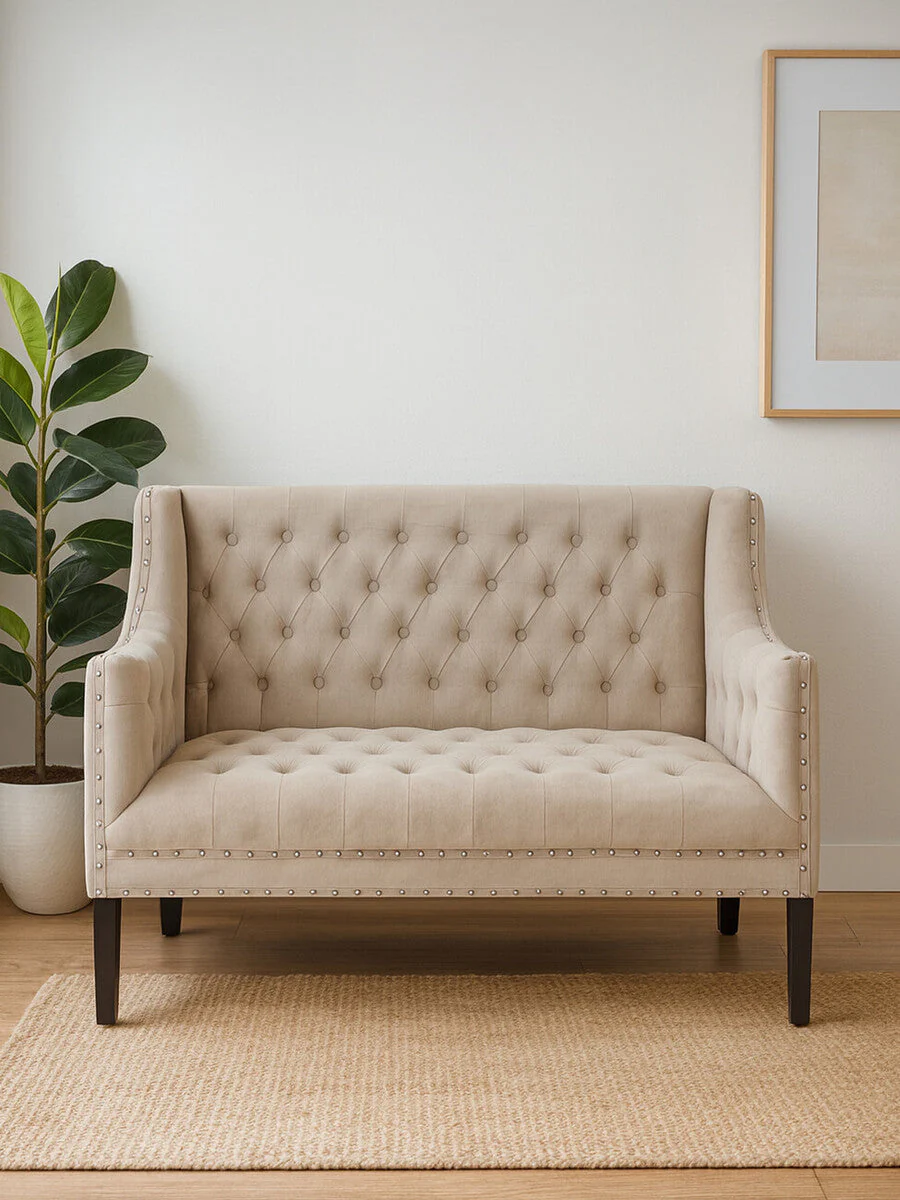 2 Seater Camel Velvet Sofa, Regent Park - Image 6