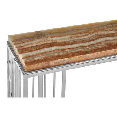 Natural Onyx Stone Top Console Table with Silver Stainless Steel Frame, Relic - Image 5