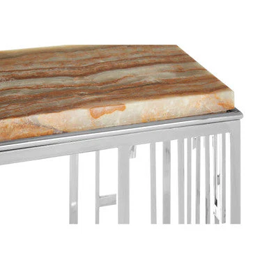 Natural Onyx Stone Top Console Table with Silver Stainless Steel Frame, Relic - Image 6