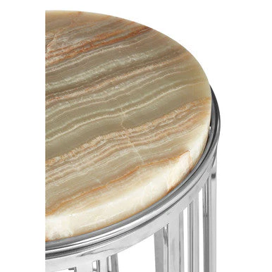 Natural Onyx Stone Top Side Table with Silver Stainless Steel Frame, Relic - Image 4
