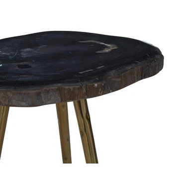 Brown Petrified Wood Top Side Table with Brass Finish Angular Legs, Relic - Image 4