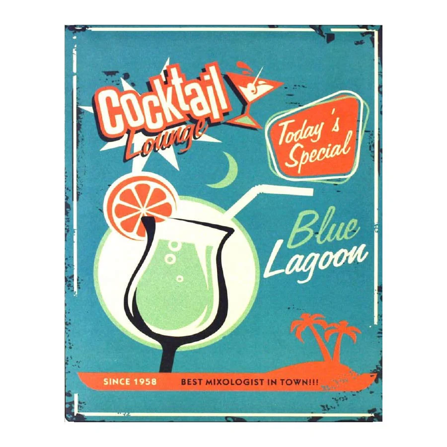 Retro Blue Lagoon Cocktail Lounge Metal Bar Sign