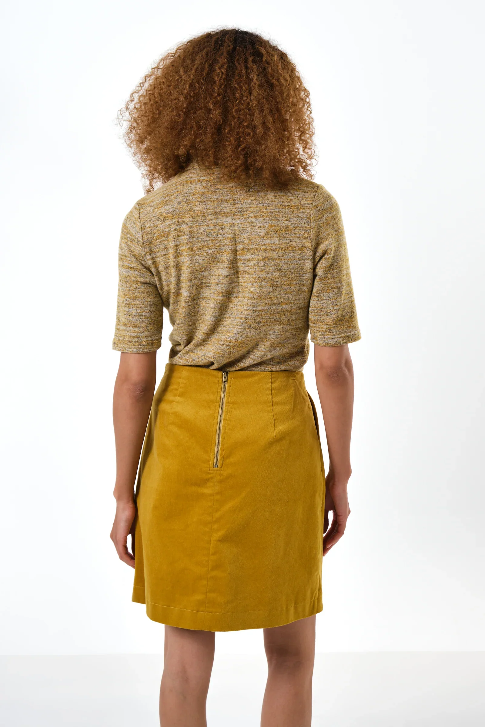 Ria Babycord A-Line Mini Skirt - Mustard - Image 2