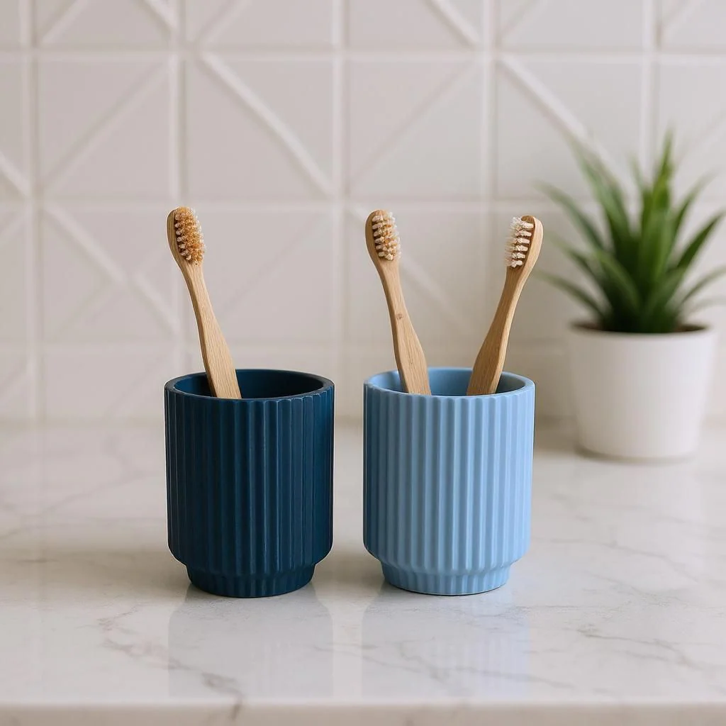 Ribbed Design Toothbrush Cups - Set of Two - Image 2