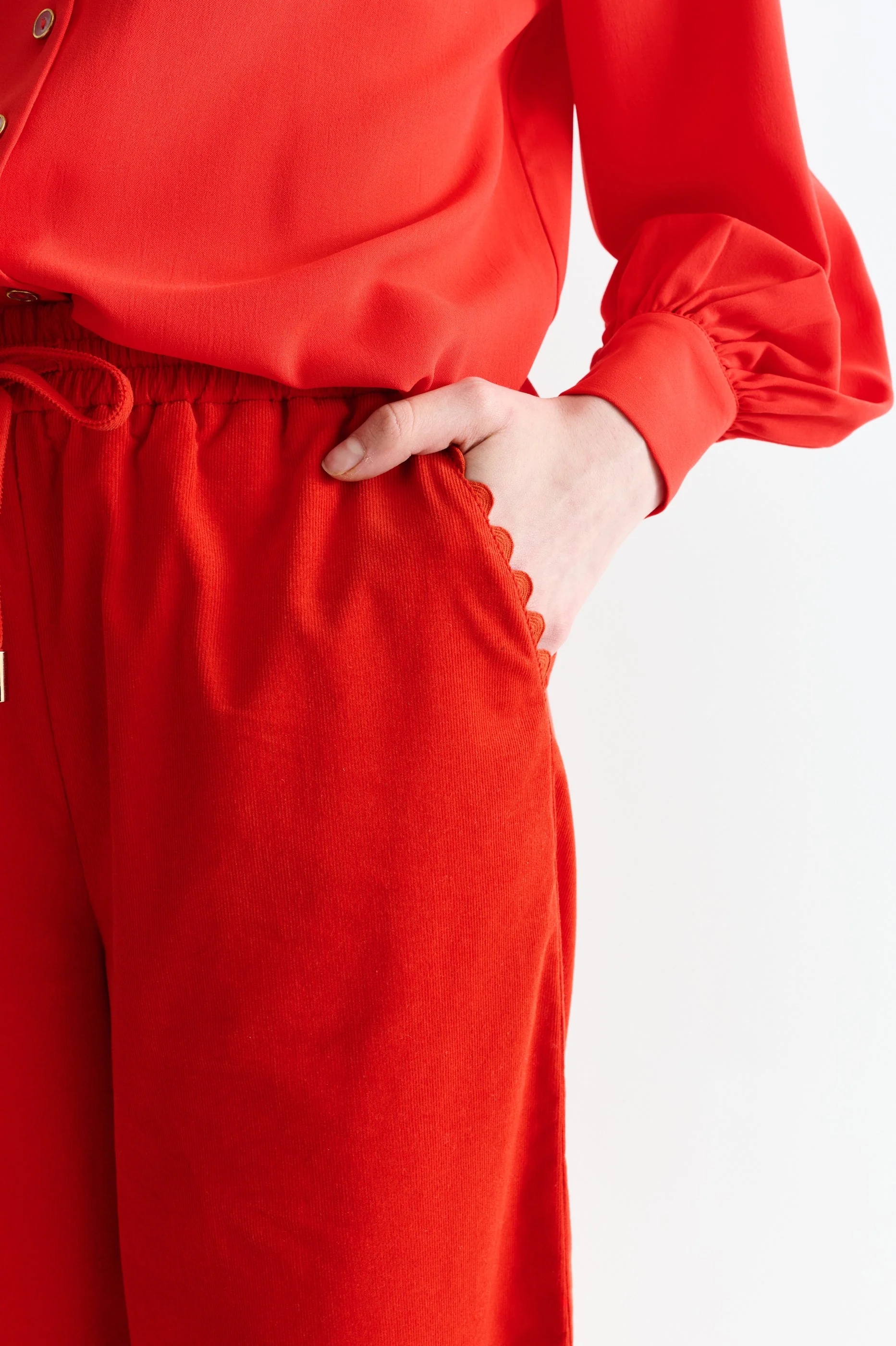 River Babycord Ric Rac Trim Wide Leg Trouser - Red - Image 5