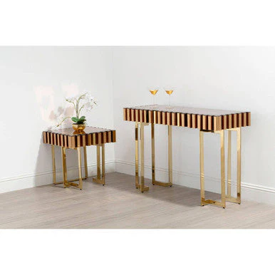 Gold Mirrored Top Console Table with 1 Storage Drawer and Gold Polished Stainless Steel Frame, Rivoli - Image 3