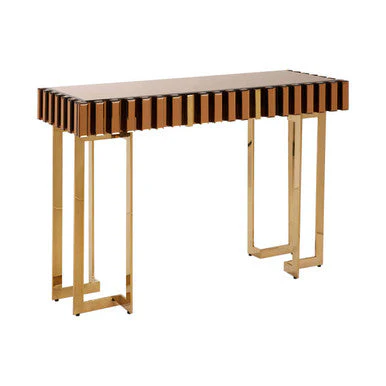 Gold Mirrored Top Console Table with 1 Storage Drawer and Gold Polished Stainless Steel Frame, Rivoli - Image 4