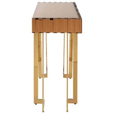 Gold Mirrored Top Console Table with 1 Storage Drawer and Gold Polished Stainless Steel Frame, Rivoli - Image 5